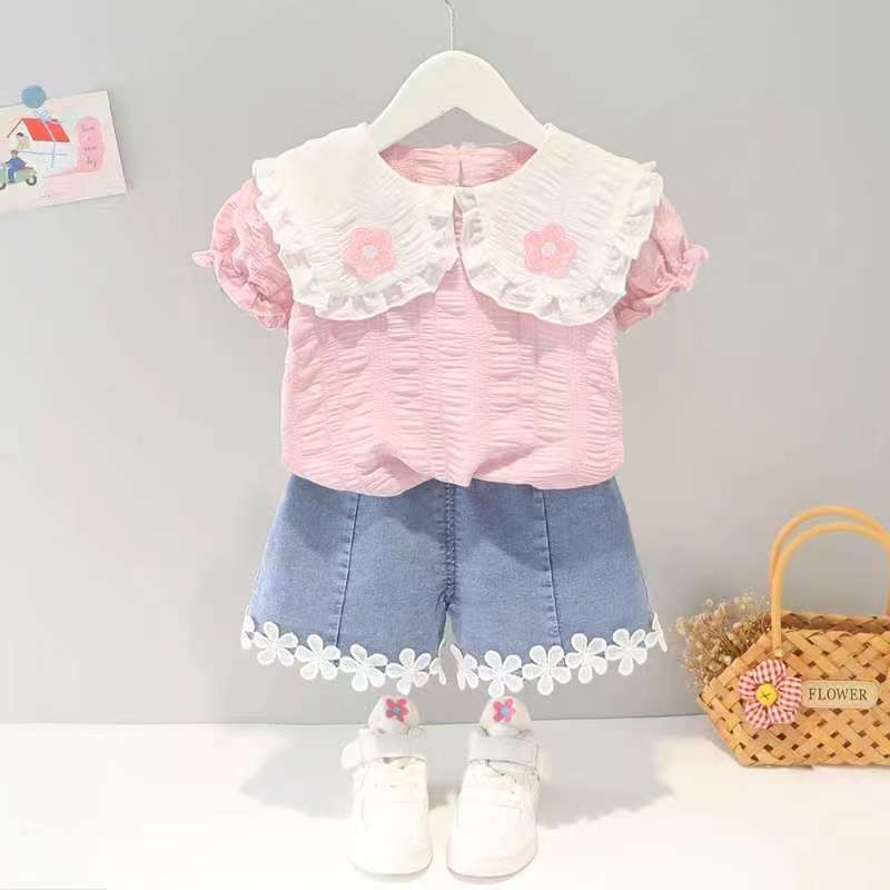 Setelan Perempuan Motif Flowers/Setelan celana pendek anak cewek import / Setelan hotpant anak perempuan / Baju anak import / Pakaian anak import  uisa 1-5Tahun