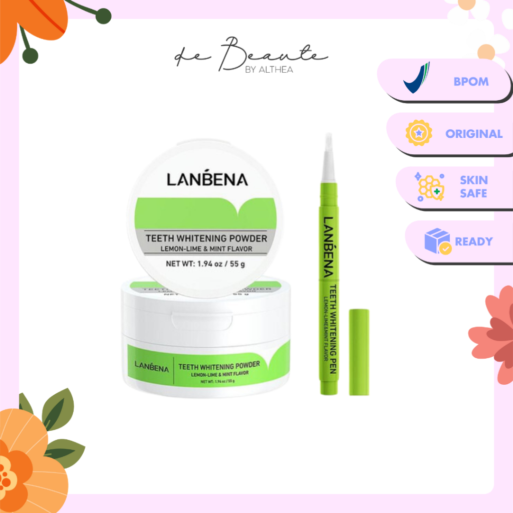 [BPOM] Lanbena Teeth Whitening Powder Lemon-Lime &amp; Mint Flavor 55gr / 30gr / Pen 3ml - Memutihkan Gigi