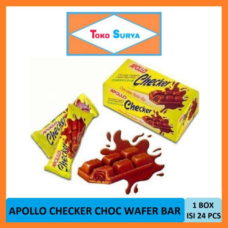 Apollo Checker Chocolate Wafer Bar Chocolate Coated &amp; Cream Filled Wafer 24 Pcs x 18 Gr