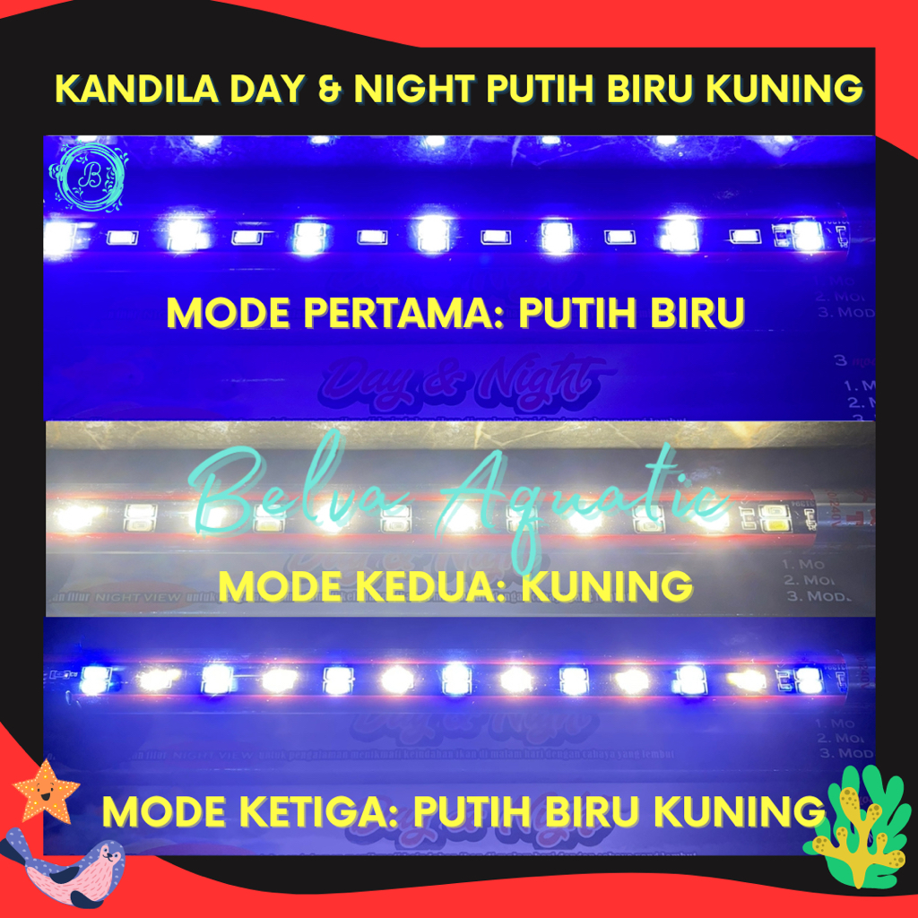 LED CELUP T4 50 CM AQUARIUM DBL Change 3x Ganti Mode Day Night N-50 3 Mode Kuning Lampu Ikan