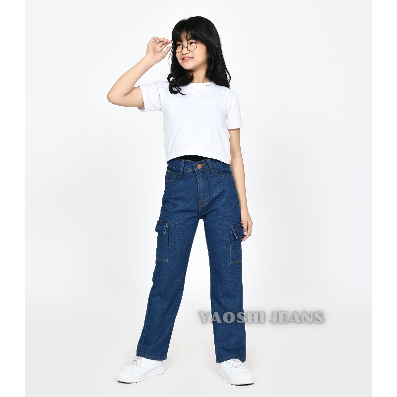 YAOSHI - JEANS PANJANG WANITA - HIGH WAIST KULOT CARGO ANAK TANGGUNG SIZE 24-26