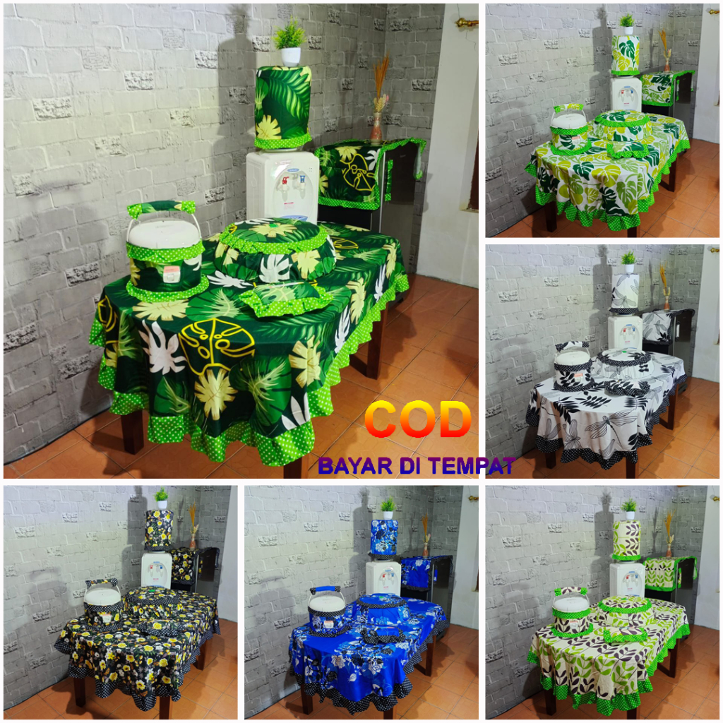 ✅COD Grosir Kitchen Set Isi 8 Pcs Taplak Meja Makan Oval Kain Katun 4 - 6 Kursi Sarung Cover Tutup Kulkas Galon Mejikom Magicom Tudung Saji Bulat Tempat Tisu Tissue Perlengkapan Dekorasi Dapur Rumah
