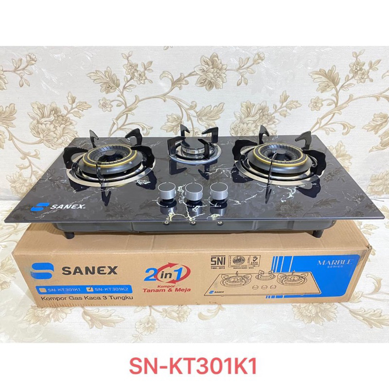 Kompor Gas Meja/Kompor gas Tanam Sanex 3 Tungku Warna Hitam (SN-KT301K1) dan Warna Putih (SN-KT301K2