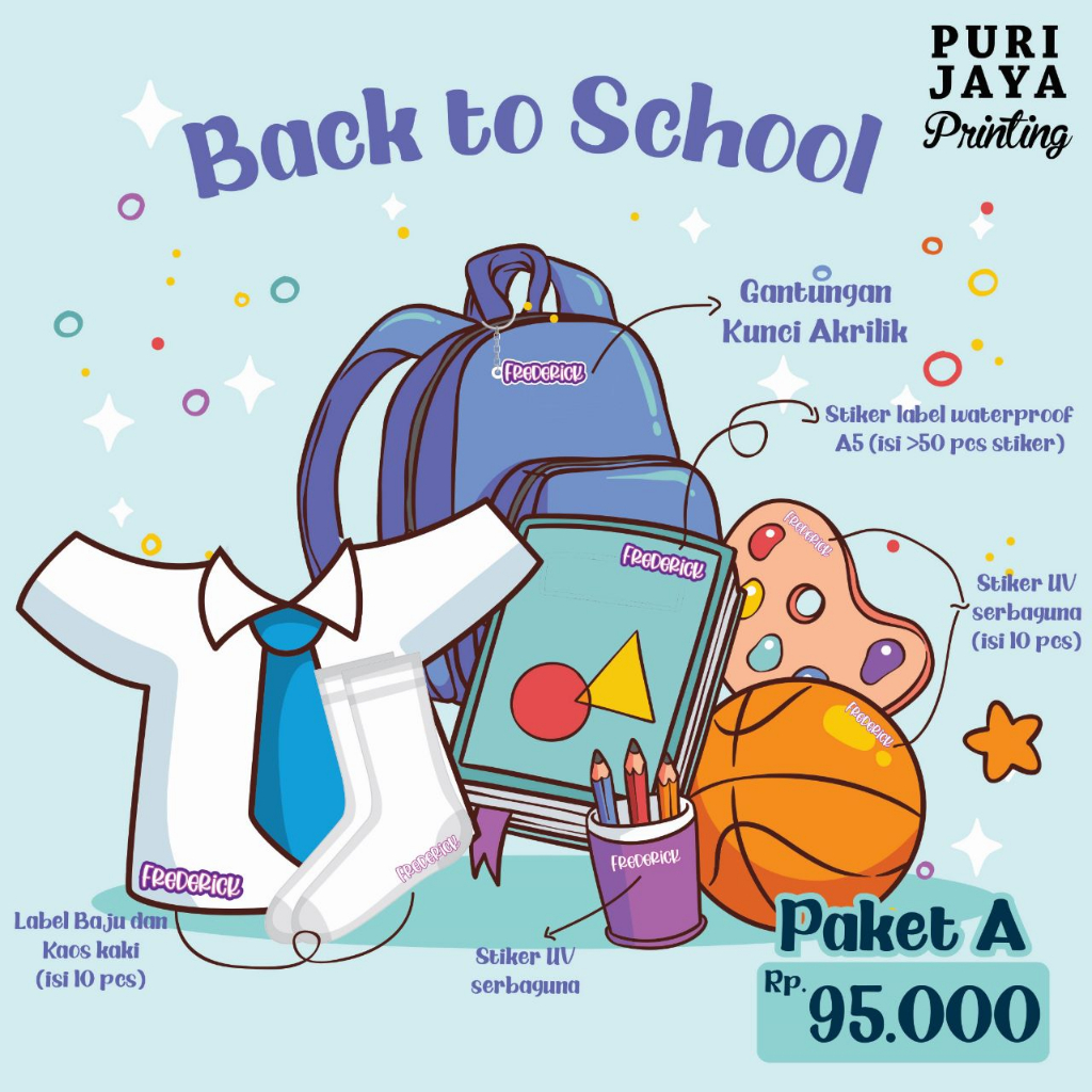 

GANTUNGAN KUNCI, LABEL BAJU, STICKER LABEL WATERPROOF PAKET A