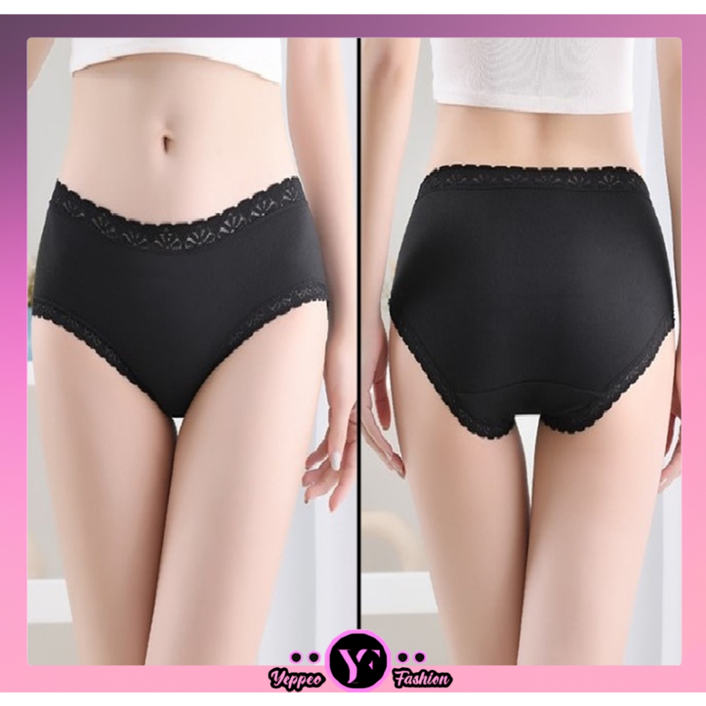 •YF• CD1075 Celana dalam hitam polos wanita big size kombinasi renda bunga import bahan halus