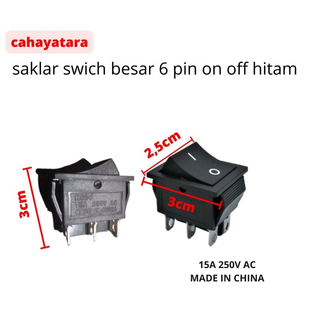 [11 GRAM] Saklar Switch Besar 6Pin / 6 Pin On Off Hitam