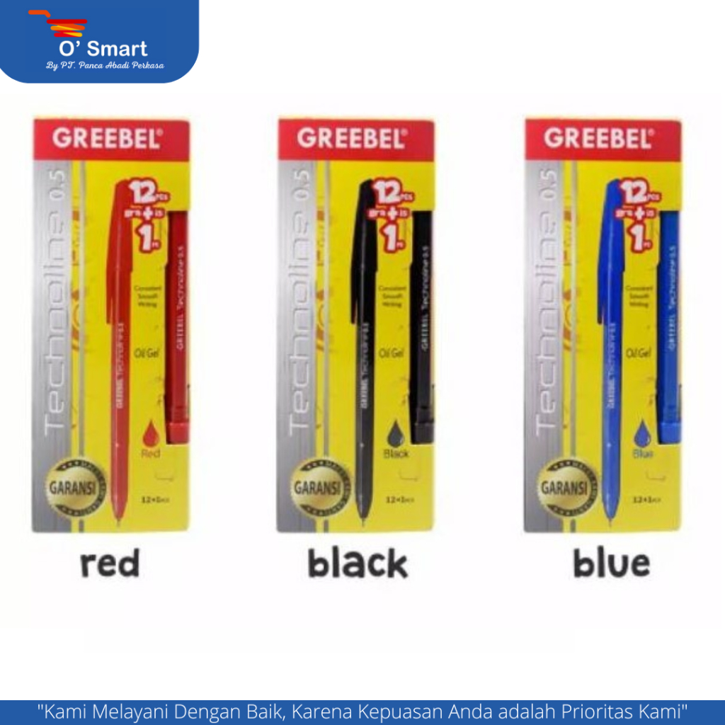 

GREEBEL Ballpoint Pena Technoline 0.5 Hitam / Merah / Biru (12 Pcs/Kotak)