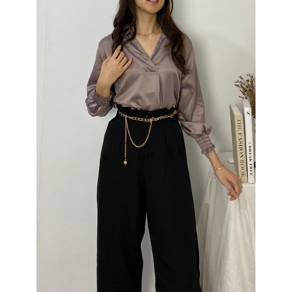 [PART 2 SATIN] ELISA Satin Blouse V-Neck / Satin Top Kantor Bigsize Wanita / Blus Kerah Jumbo Wanita