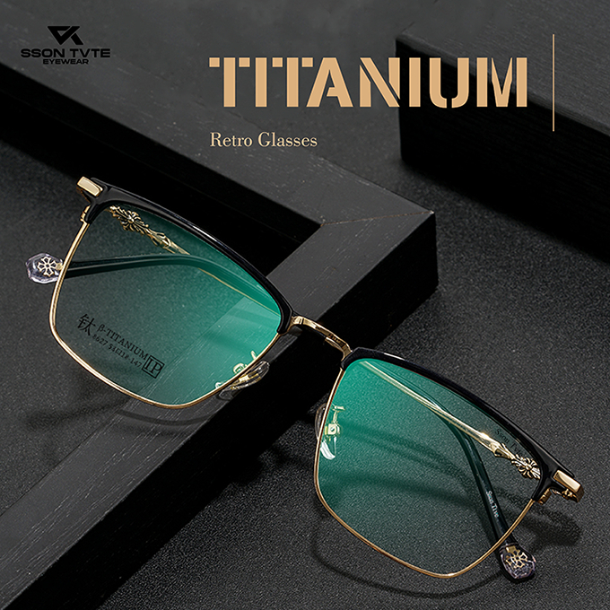 SSON TVTE Frame Kacamata Lensa Minus Pria Wanita Frame Kotak Titanium 8627