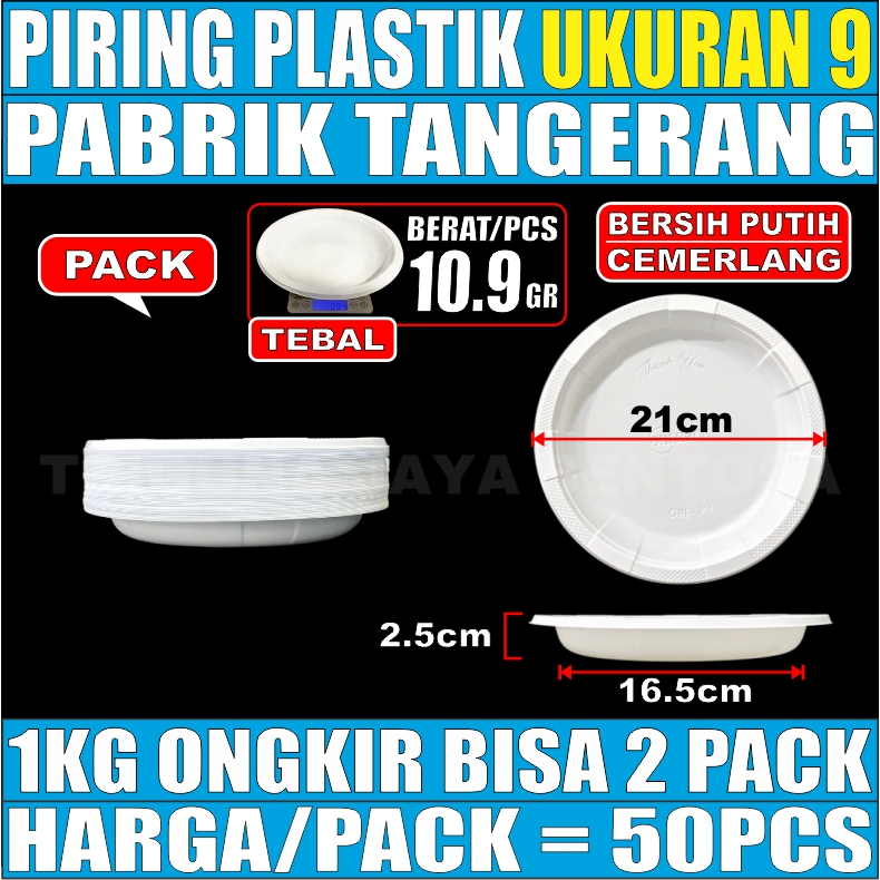 Piring Makan Plastik 50pcs Uk 9 Besar L Pesta Nasi Lauk Murah P9