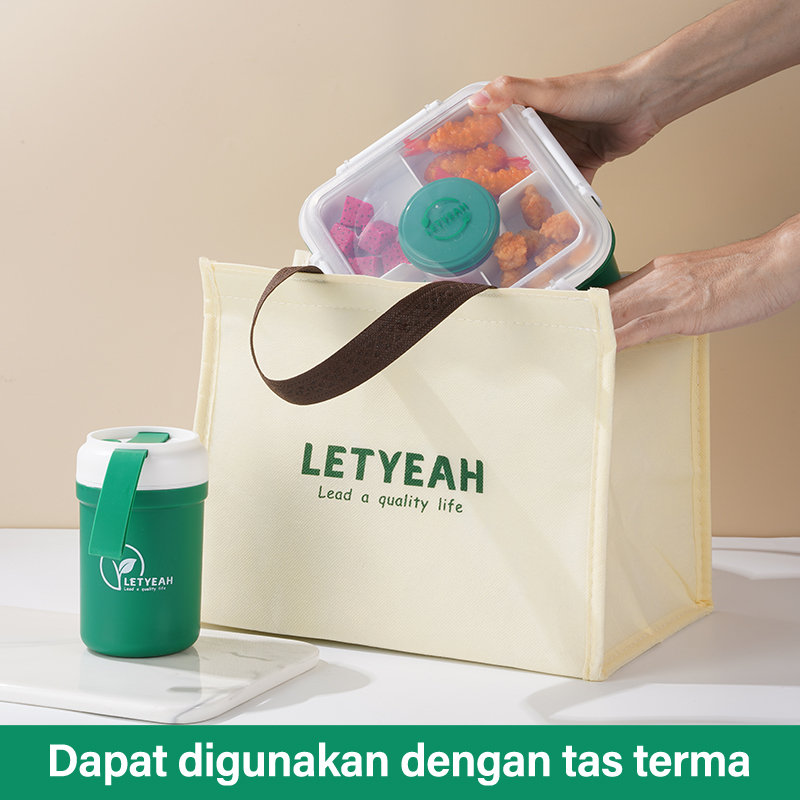 Letyeah &amp; Kaizenliving Lunch box free Tas Bekal kotak bekal anti tumpah wadah saus square kotak tempat hijau