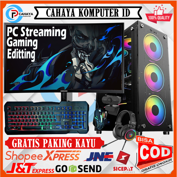 PC Paket Streaming Intel I7|Ram 16Gb|SSD 128Gb|Vga 4Gb|LED 24Inch Headset Webcam Siap Live