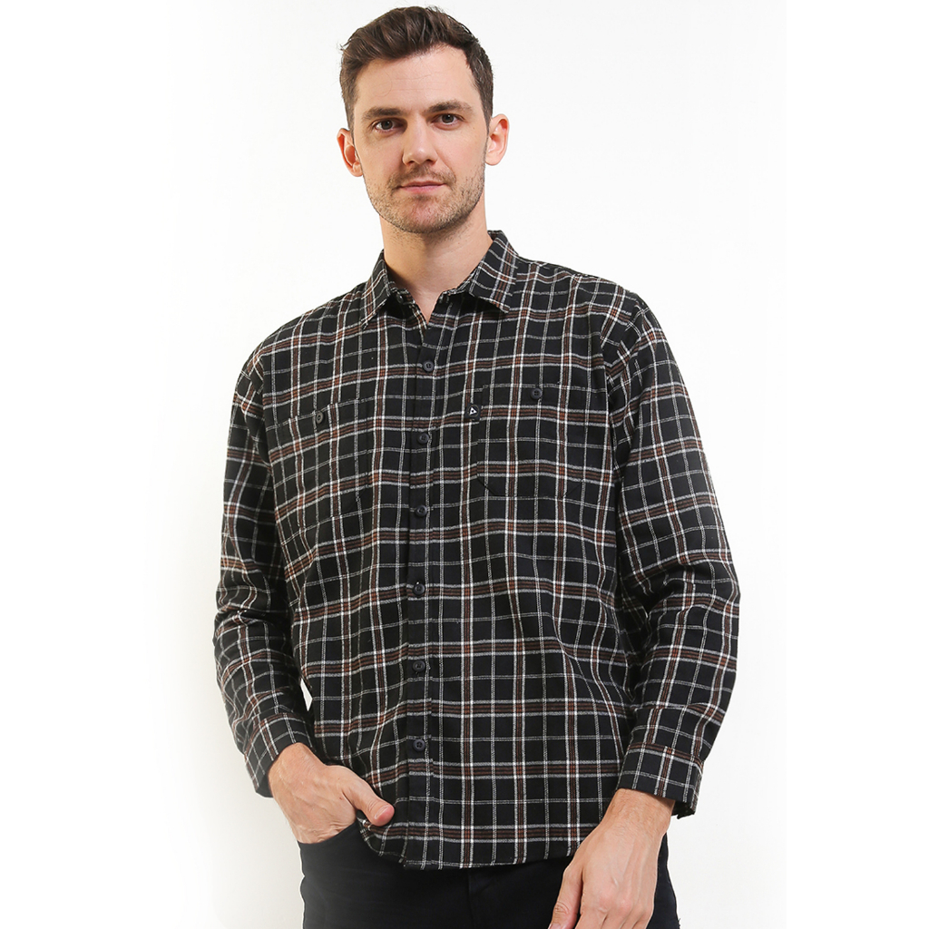 Brand Revolution - Kemeja Flanel Lengan Panjang Pria Reguler Scott Black