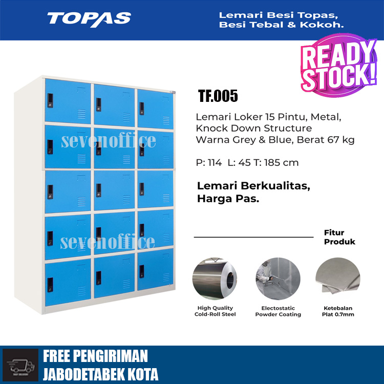 Lemari Besi Topas TF 005 / Loker Sepatu Dan Sandal / Loker 15 Pintu