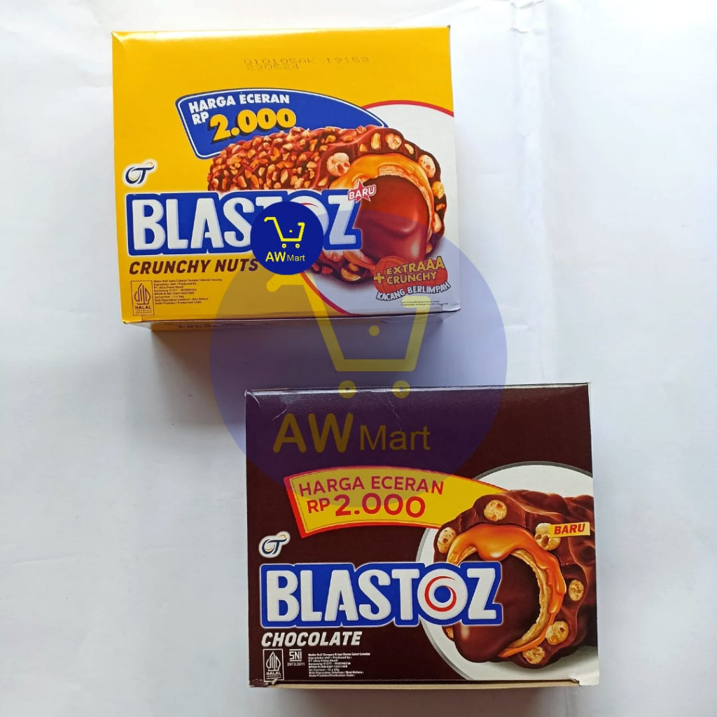 WAFER ROLL BLASTOZ BOX ECERAN 2000 288 GRAM (12PCS X 24GRAM) – WAFER ROL COKELAT DAN KACANG CRUNCHY BOX ISI 12 PCS