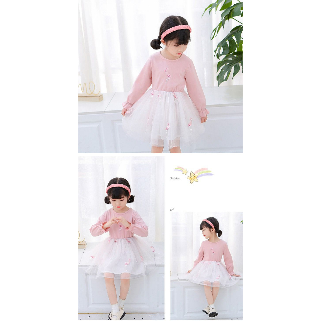 Dress Anak Perempuan Lengan Panjang Pinky Flamingo