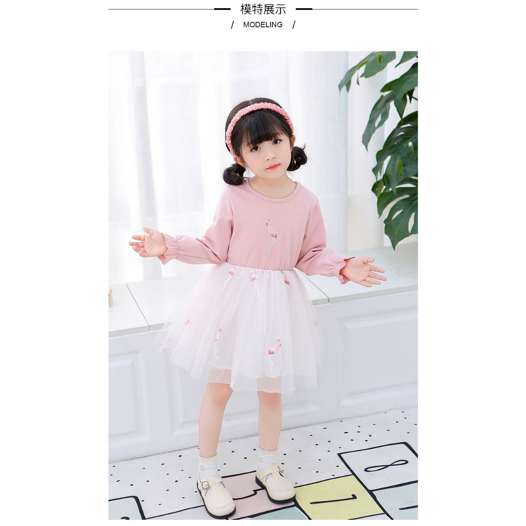 Dress Anak Perempuan Lengan Panjang Pinky Flamingo