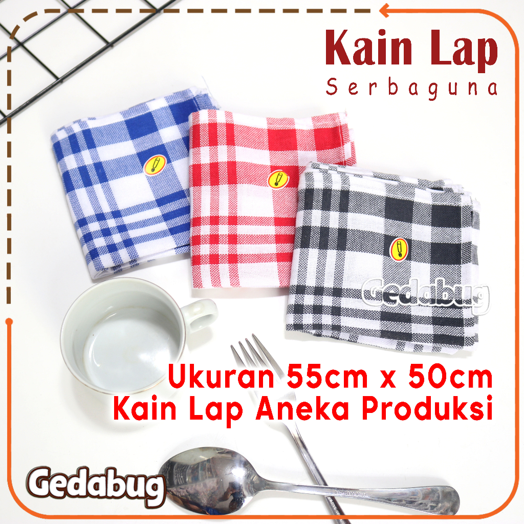 ( 3 Pcs ) Kain Lap Aneka Produksi Serbet Kotak Cap Gunting Kain Lap Topo Tebal | Gedabug