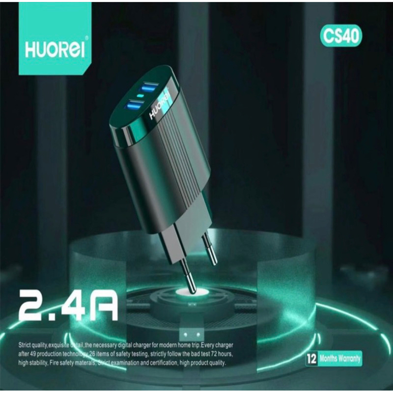 HOUREI CS40 Quick Charge 2.4A USB Charge With LED Gratis Kabel Micro - Charger CS40