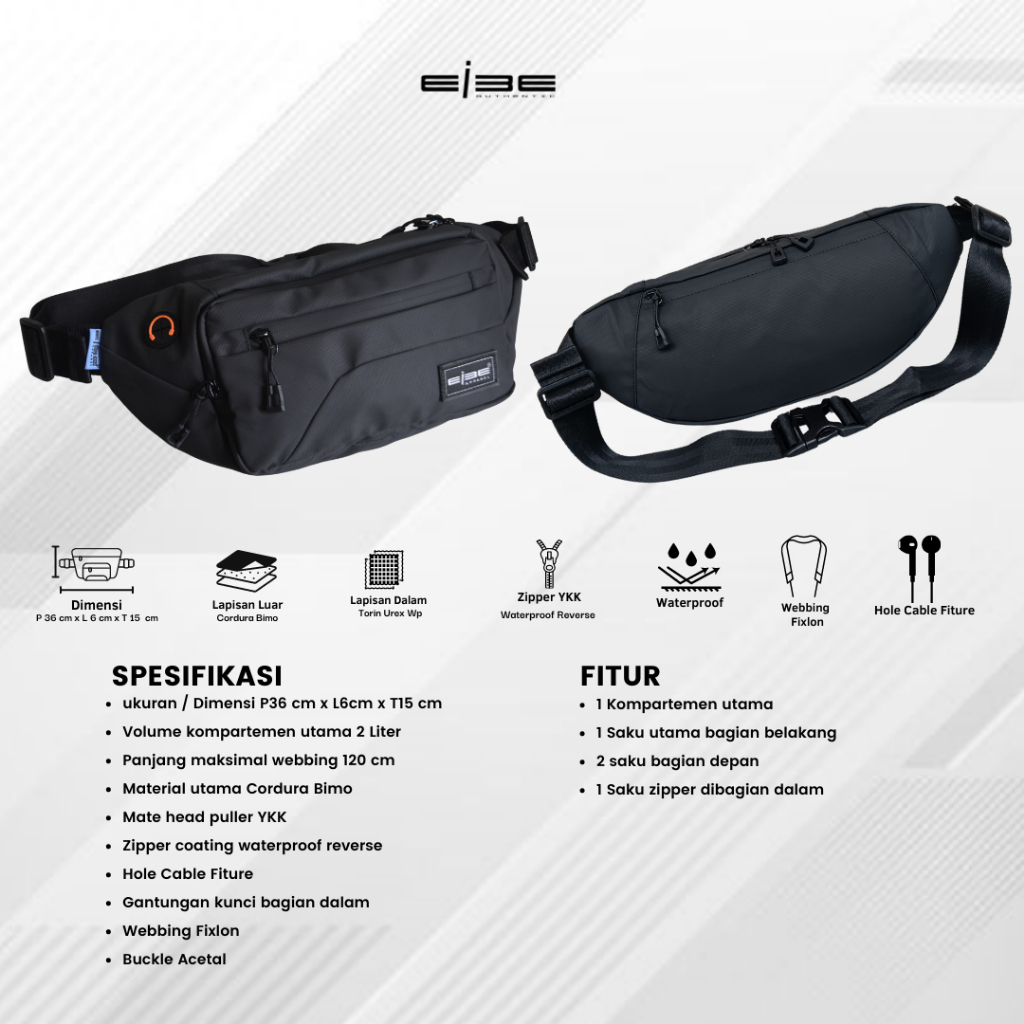 Waistbag waterproof tas pinggang premium anti air tas tas pria [ BLACK PHANTOM ]