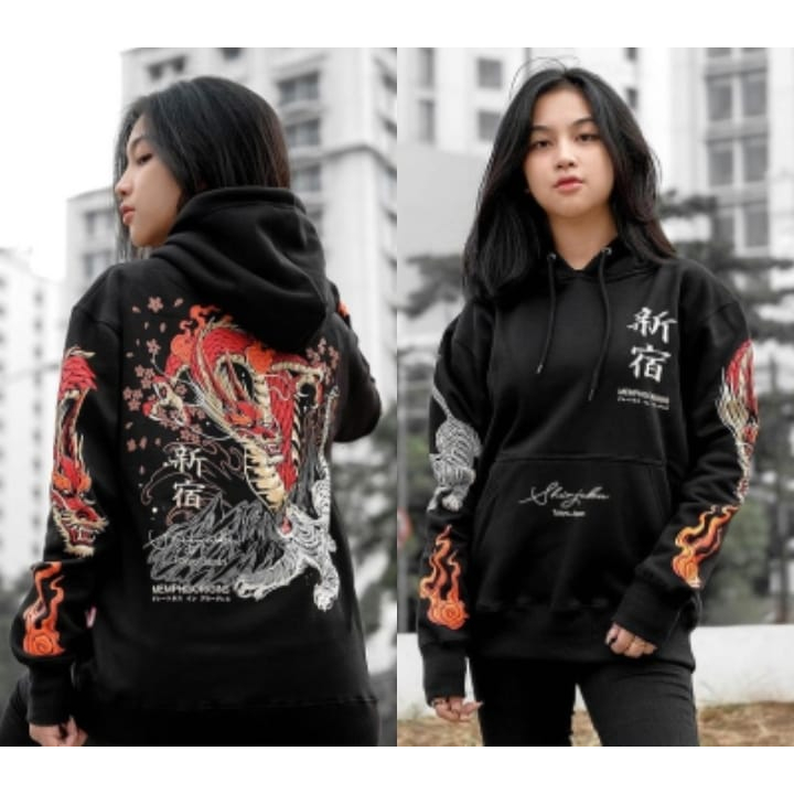 Jaket Hoodie Memphis Origins Kyogen V2 Sweater Hoodie Sukajan Motif Jepang Bahan Katun Tebal