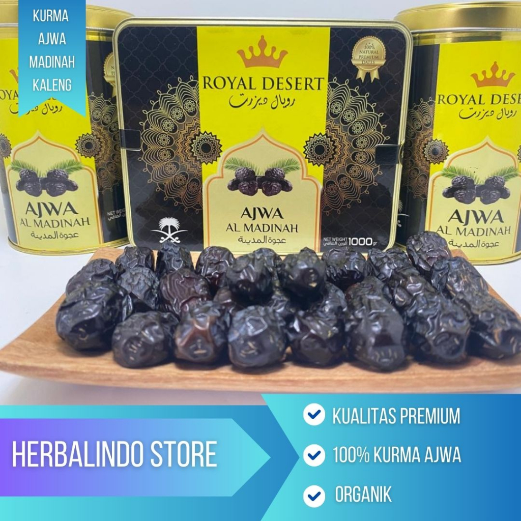 

Kurma ajwa madinah VIP /Kurma Nabi Kemasan Kaleng Mewah Royal Desert/Kurma ajwa asli/Oleh-oleh haji