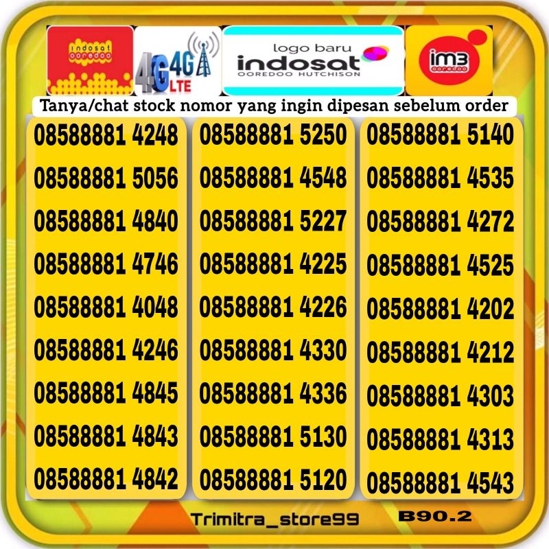 NEW PRODUK NOMOR CANTIK INDOSAT IM3 4G LTE KARTU PERDANA CANTIK PRABAYAR ISI Ulang im3 Termurah 10digit Triple Kwartet panca hexa