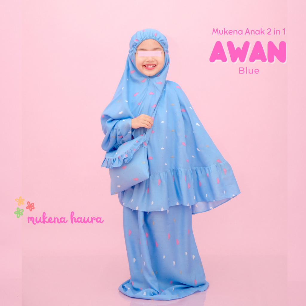 Mukena Anak Resleting Awan 2in1 Rayon Premium