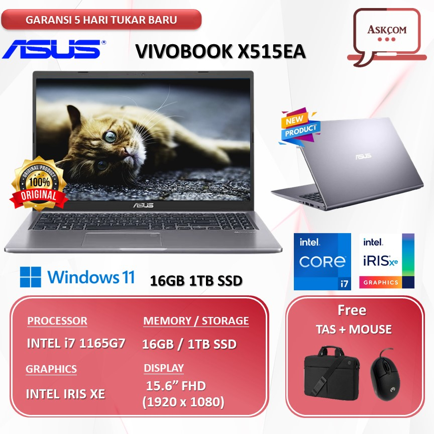 Laptop Asus VivoBook 15 X515EA i7 1165G7 16GB 1TBSSD W10 15.6FHD