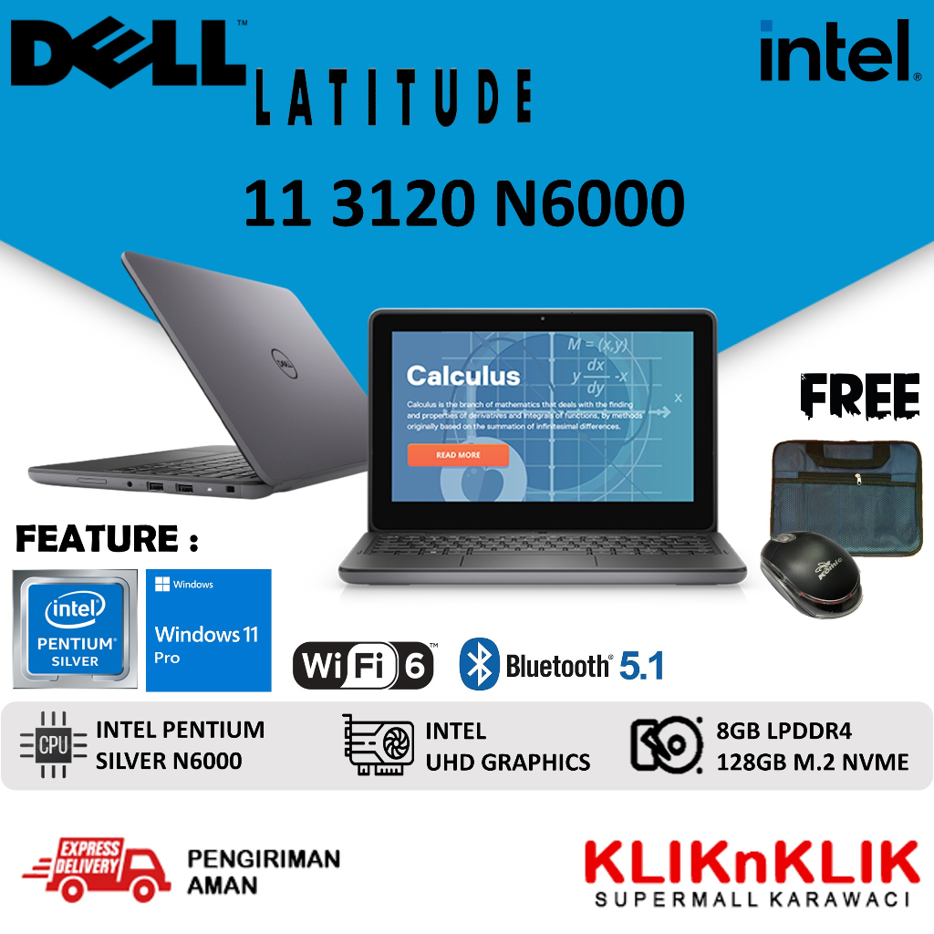 Laptop Murah DELL Latitude 11 3120 Intel Pentium N6000 Ram 8GB 128GB Ssd 11.6 Inch HD Win11 Pro