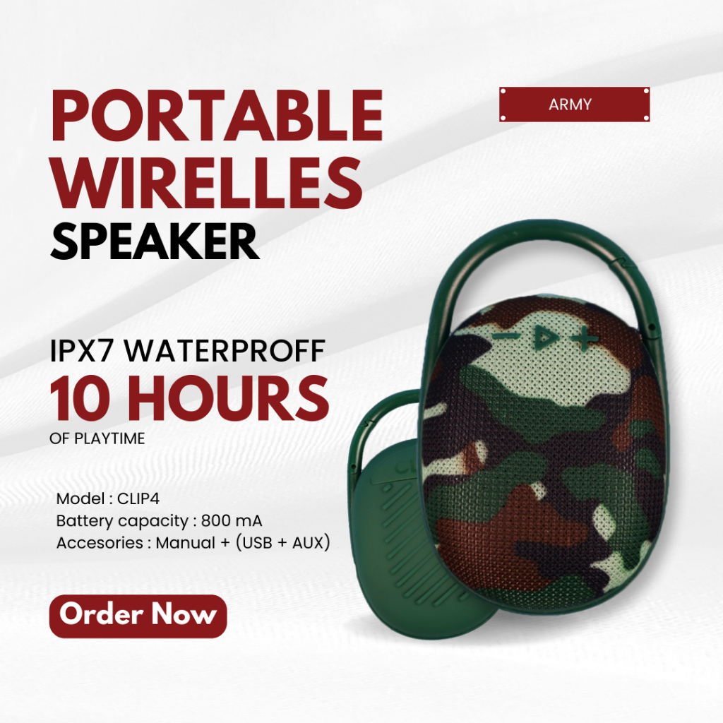 Speaker Bluetooth Wireless Portable Clip 4 IPX7 Waterproff