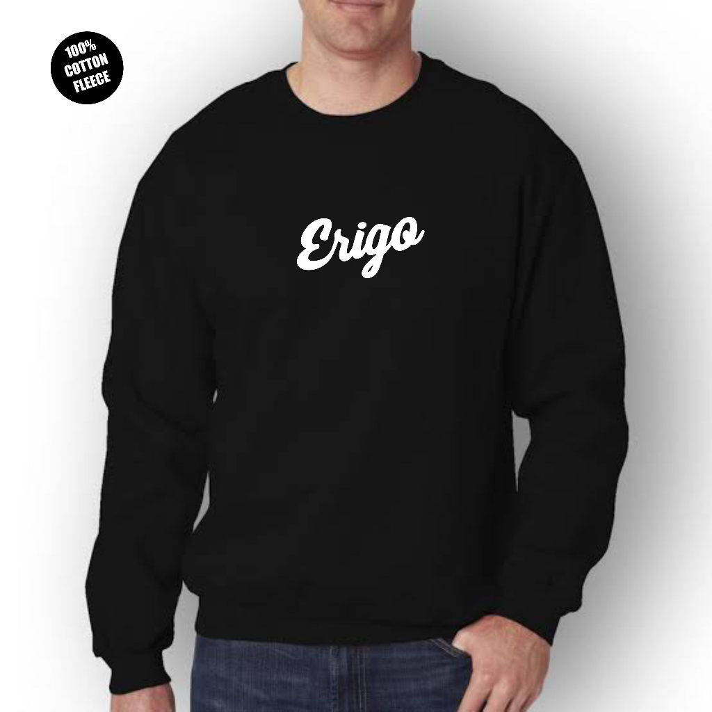 Sweater Distro Erigo Logo Putih Super Premium / baju sweater tebal pria distro premium keren oversiz