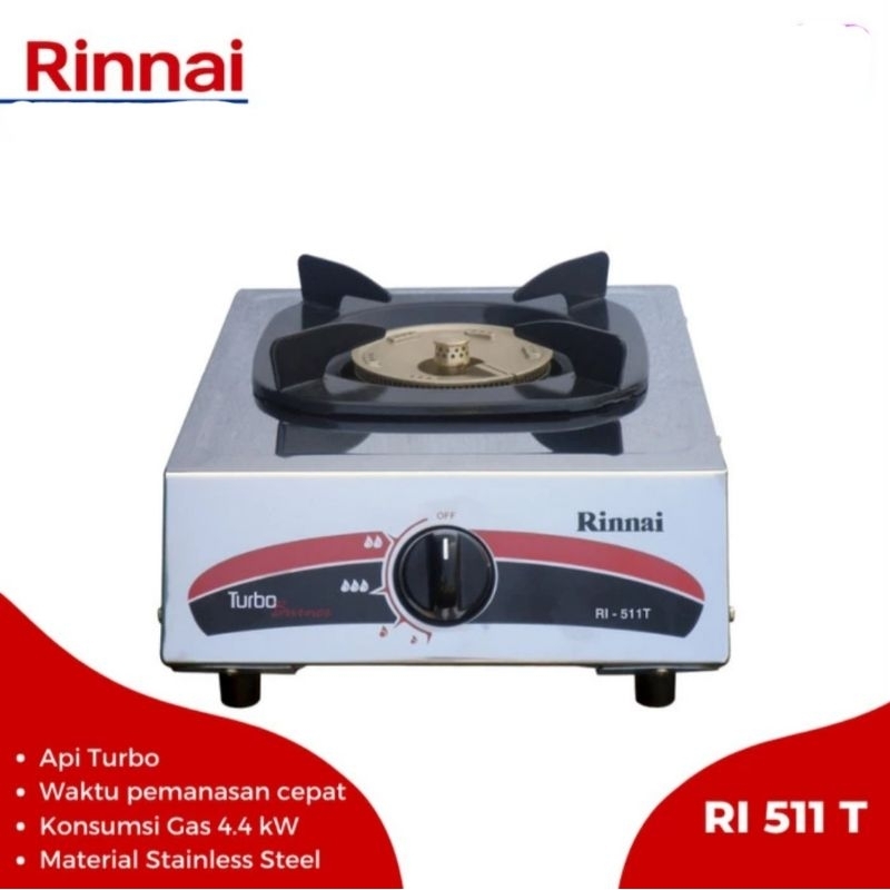 Rinnai Kompor Gas 1 Tungku RI 511 T Body Stainless Api Turbo