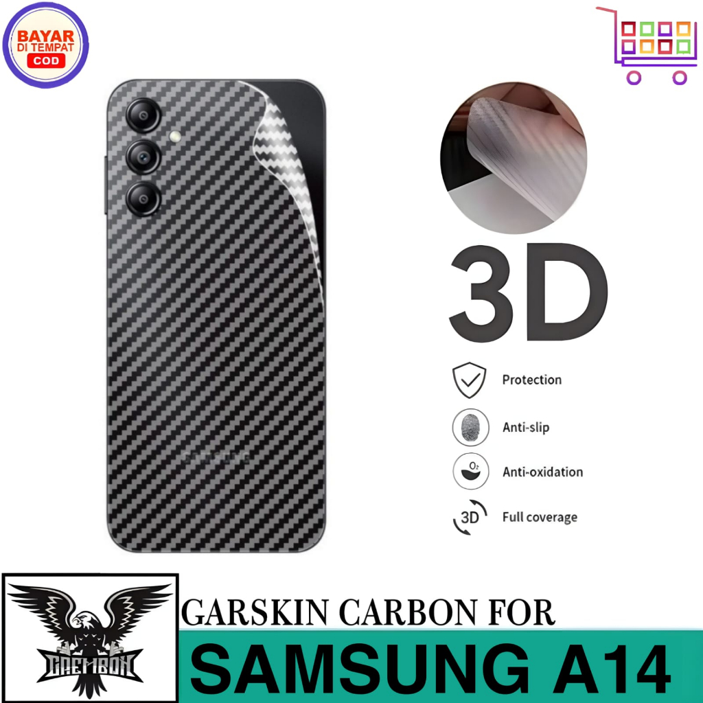 Promo Garskin Carbon SAMSUNG GALAXY A14 Anti Gores Belakang Handphone Anti Lengket Bekas Lem