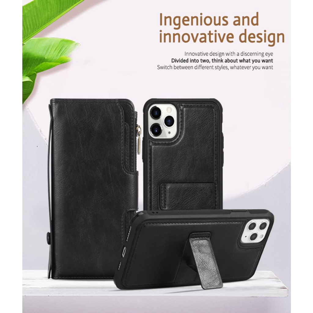 Casing Samsung Case Dompet Samsung S20 Case Kulit Dompet S20Plus S20 ULTRA IPHONE 11 IPHONE 11 PRO IPHONE 11 PRO MAX Leather Case iPhone Case Kulit Dompet iPhone Casing Dompet Kulit iPhone Detachable Magnetic Flip Cover with Card Holder Slots Zipper PU
