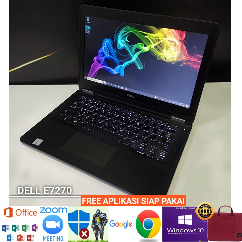 Laptop dell E7270 core i7 gen 6 ram 8gb SSD 128gb backlight - windows 10 siap pakai