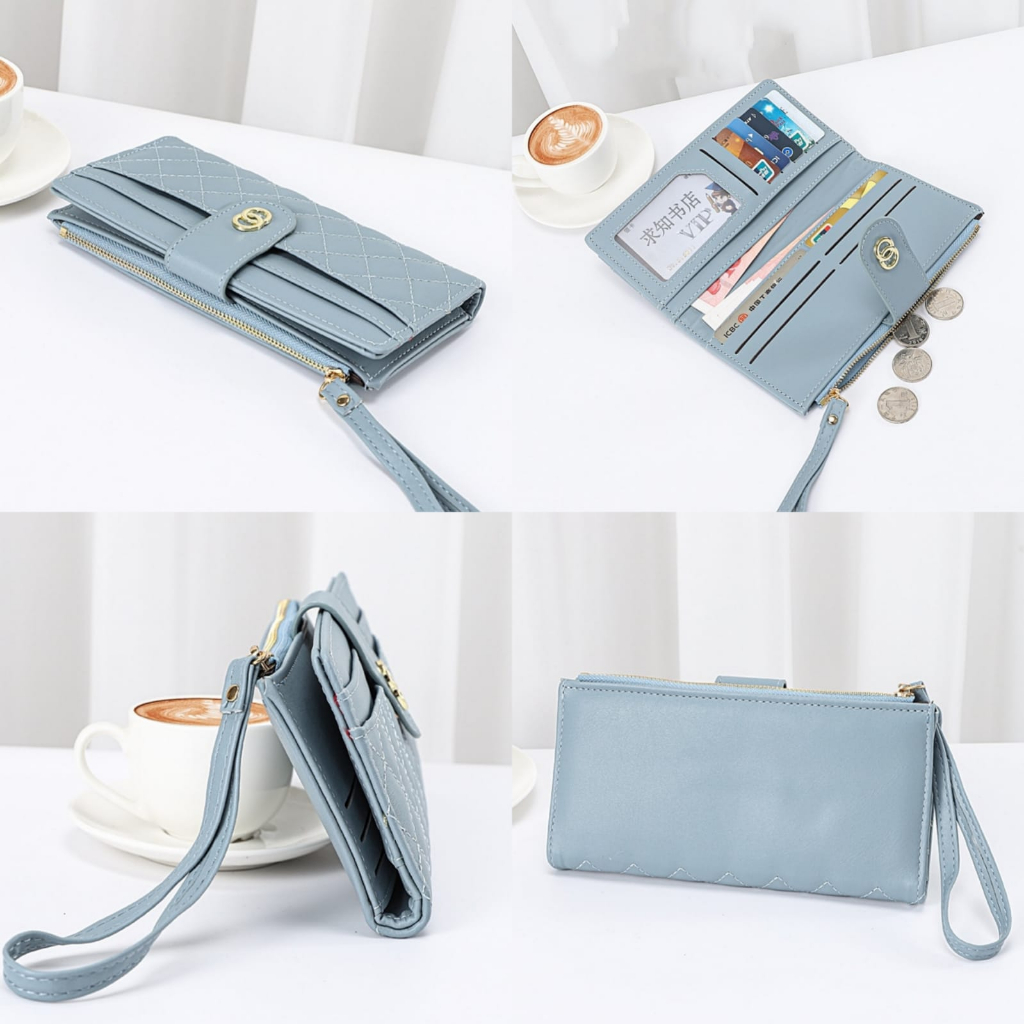 DOMPET LIPAT PANJANG WANITA BRANDED IMPORT KOREA PREMIUM KEKINAN LUCU SLOT KARTU RESLETING KOIN KULIT BIRU CHARLEMA WA737B2 FASHION CEWEK REMAJA SIMPLE TERBARU MURAH