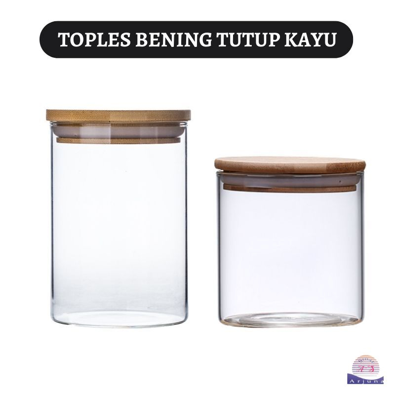 Toples Bening Tutup Kayu Bahan Kaca