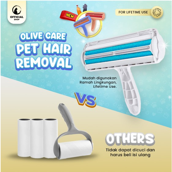 Olive Care Pet Hair Removal Seumur Hidup - Pembersih Bulu Kucing Anjing Lifetime Use / Lint Roller / Fur Easy Remover