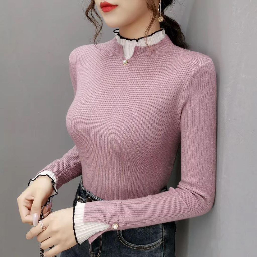 【 Bra Mall 】BJ-052 Atasan Korean Style Turtleneck Lengan Panjang Rajut Import Premium | Korean Dress Vintage Turtleneck Drakor Drama Korea