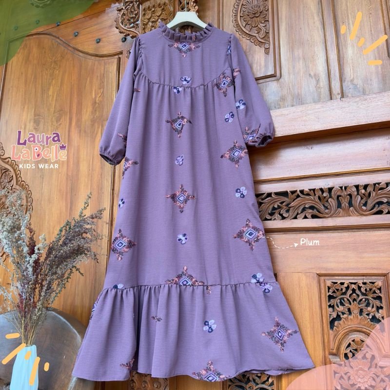 Gamis Emily Crinkle Bordir Laurakidshop 7 tahun - Dewasa