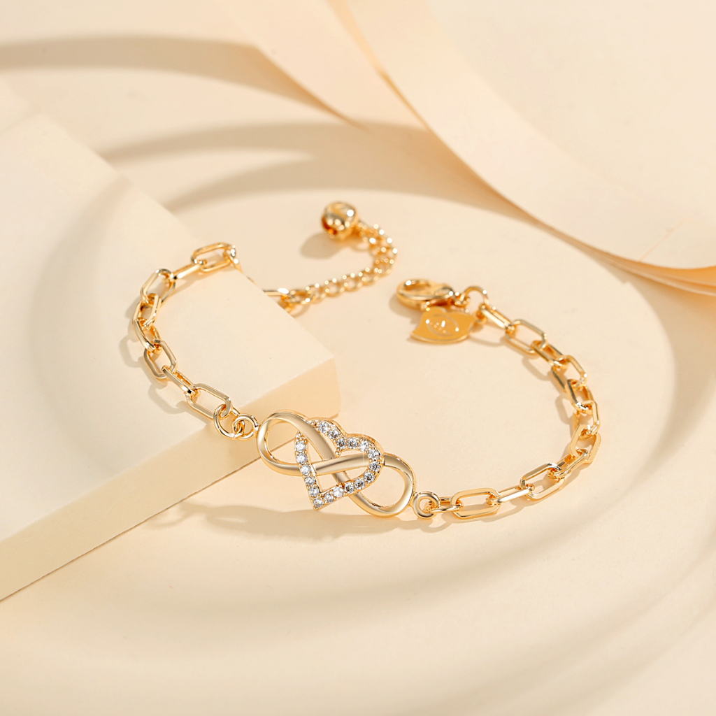 Y184 【Barang spot】Gelang Hati 18k Lapis Emas Gelang Wanita Kristal Zirkon Mewah Jewelry Gelang Aksesoris Mewah