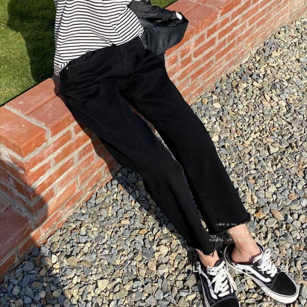 Kulot Celana Panjang Jeans Wanita Rawis Highwaist Korean Hitam