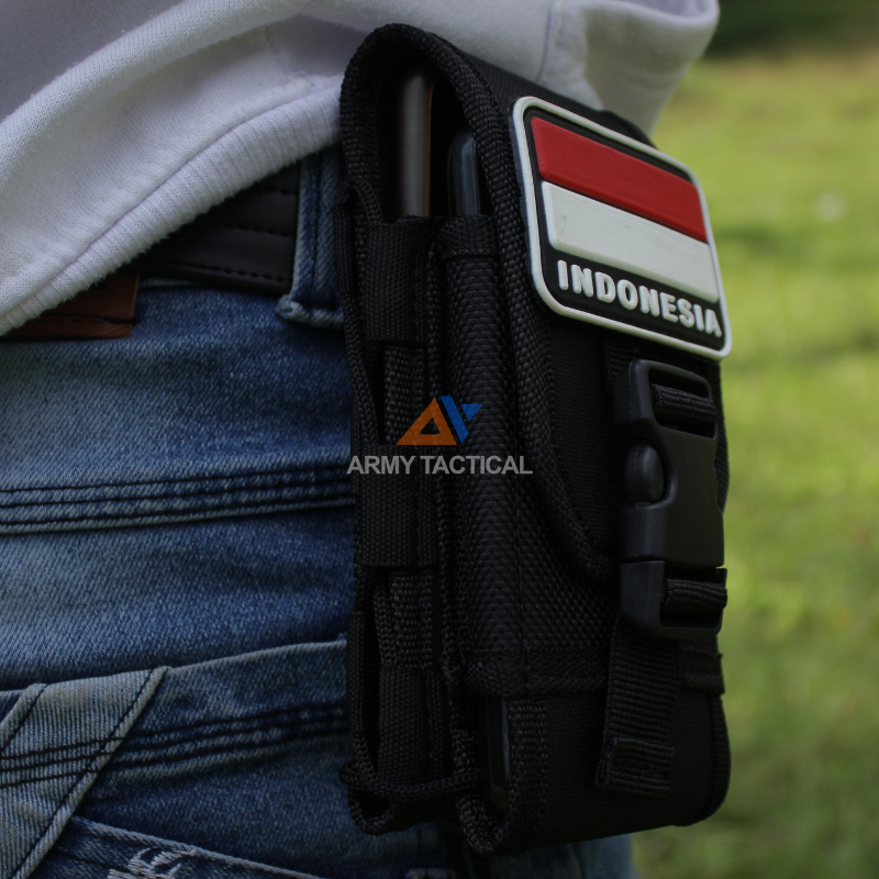 Sarung Tempat Hp Pinggang Pria Free Logo Perekat Tas Dompet Handpone Pinggang Doble Slot Tali Pouch hp Cowok Kanvas - THW201