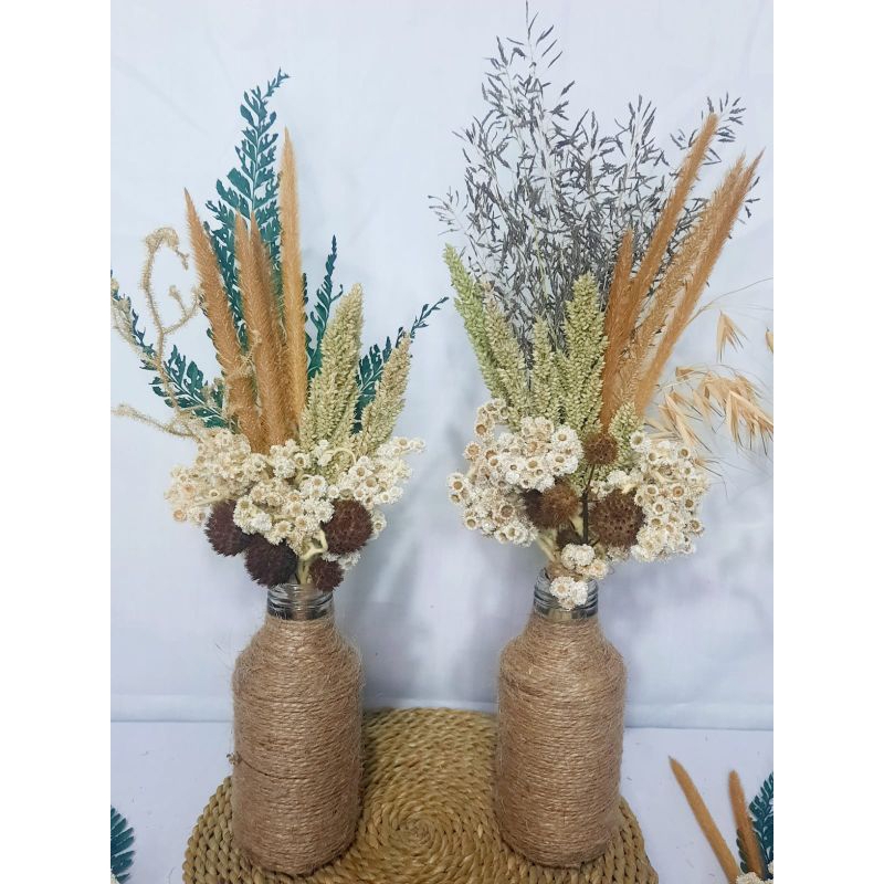 vas botol/vas botol tali rami/bunga hiasan meja/ bunga. dinding/ rotan bunga kering+vas dekorasi mej