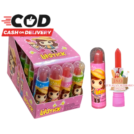 (JSO) Crazy Jelly Lipstick 1 Box Isi 24 pcs @72gr  Permen Jelly Putar Lipstick Aneka Rasa Buah Snack Import Apel Nanas Lychee Strwaberry Enak Snack Cemilan AnakJadoel Murah Nikmat