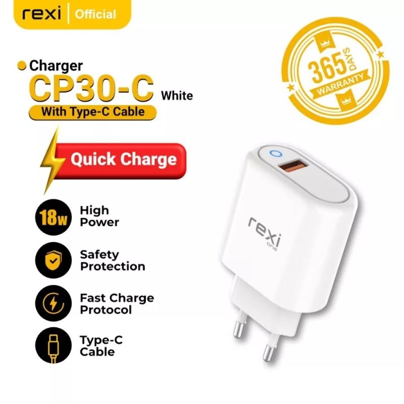 Rexi CP30-C Charger with Type-C Cable support VOOC Oppo, Fast Charging Apple, Samsung, Xiaomi, etc