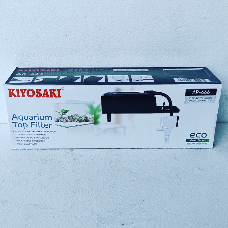 TOP FILTER KIYOSAKI AR 666 PLUS KAPAS mesin pompa celup aquarium waterpump water pump filter box atas full set ph 1000 Lph murah [PLUS KAPAS]