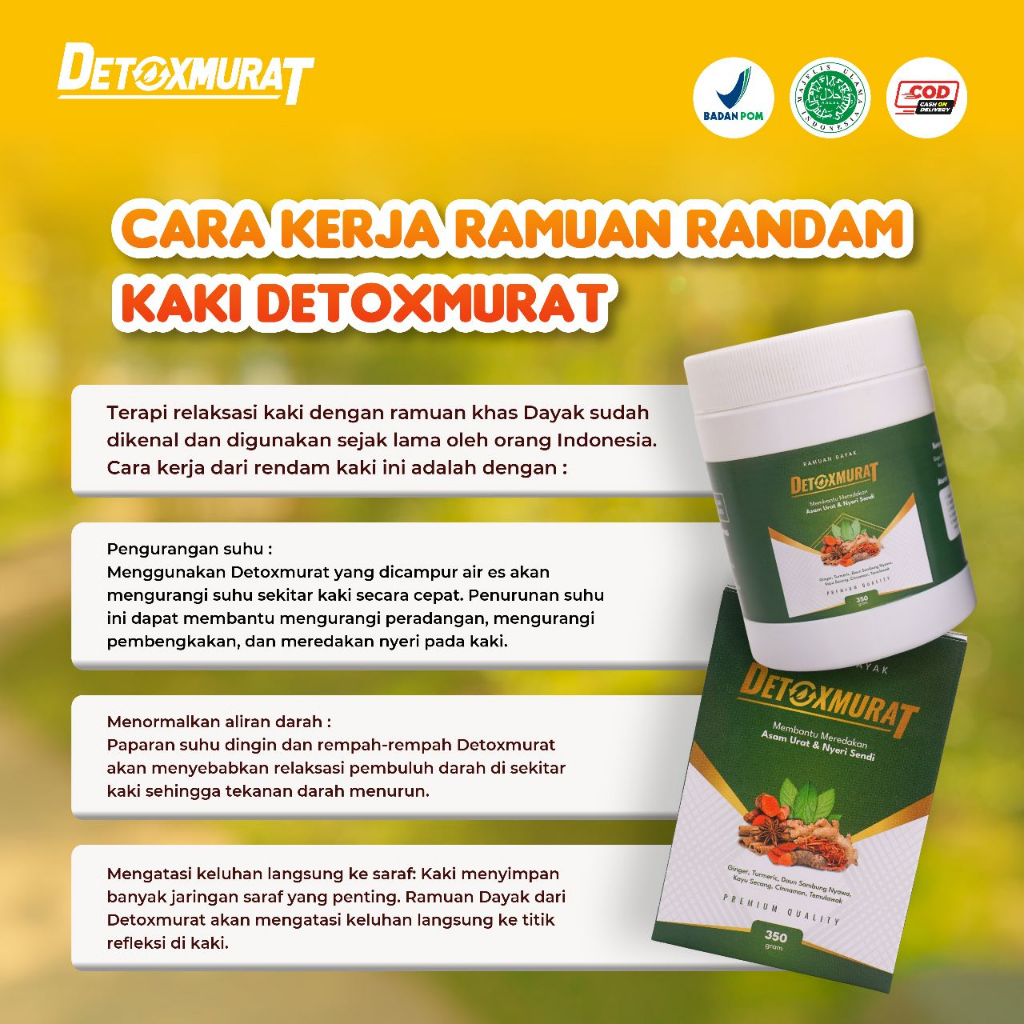 DETOXMURAT Serbuk Herbal Ramuan Dayak Terapi Rendam Kaki Obat Hipertensi Asam Urat Nyeri Sendi Reumatik Pegel Linu