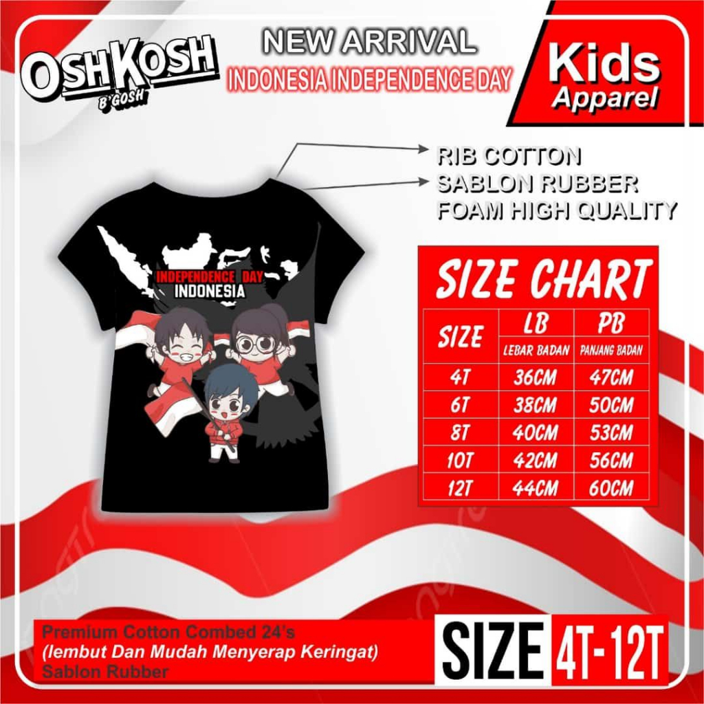 AfsheenaStore Kaos Independence day/kaos kemerdekaan tangan pendek 2-10 Tahun